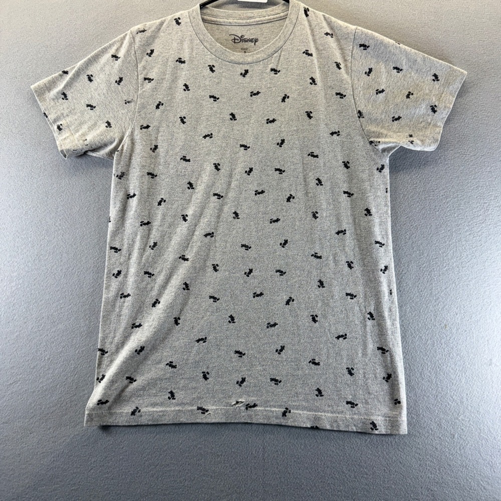 Disney Mickey Mouse All Over Print T-Shirt Gray Short Sleeve Small AOP Tee